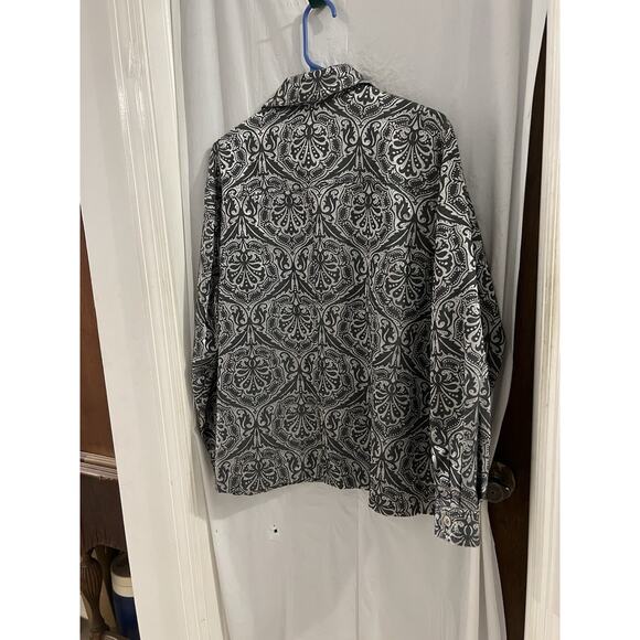 Chicos Silver Paisley Jacquard Button Front Shirt Jacket Sz 2/L - Picture 5 of 5